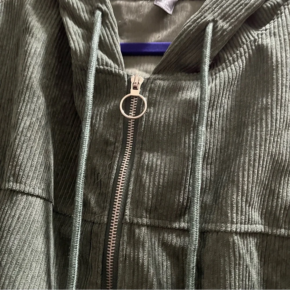 Olive Green Corduroy Cropped Hooded Zip Jacket NWOT_5
